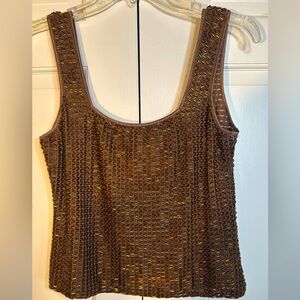 Vintage Cache Brown Fitted Beaded Tank Top Gorgeous